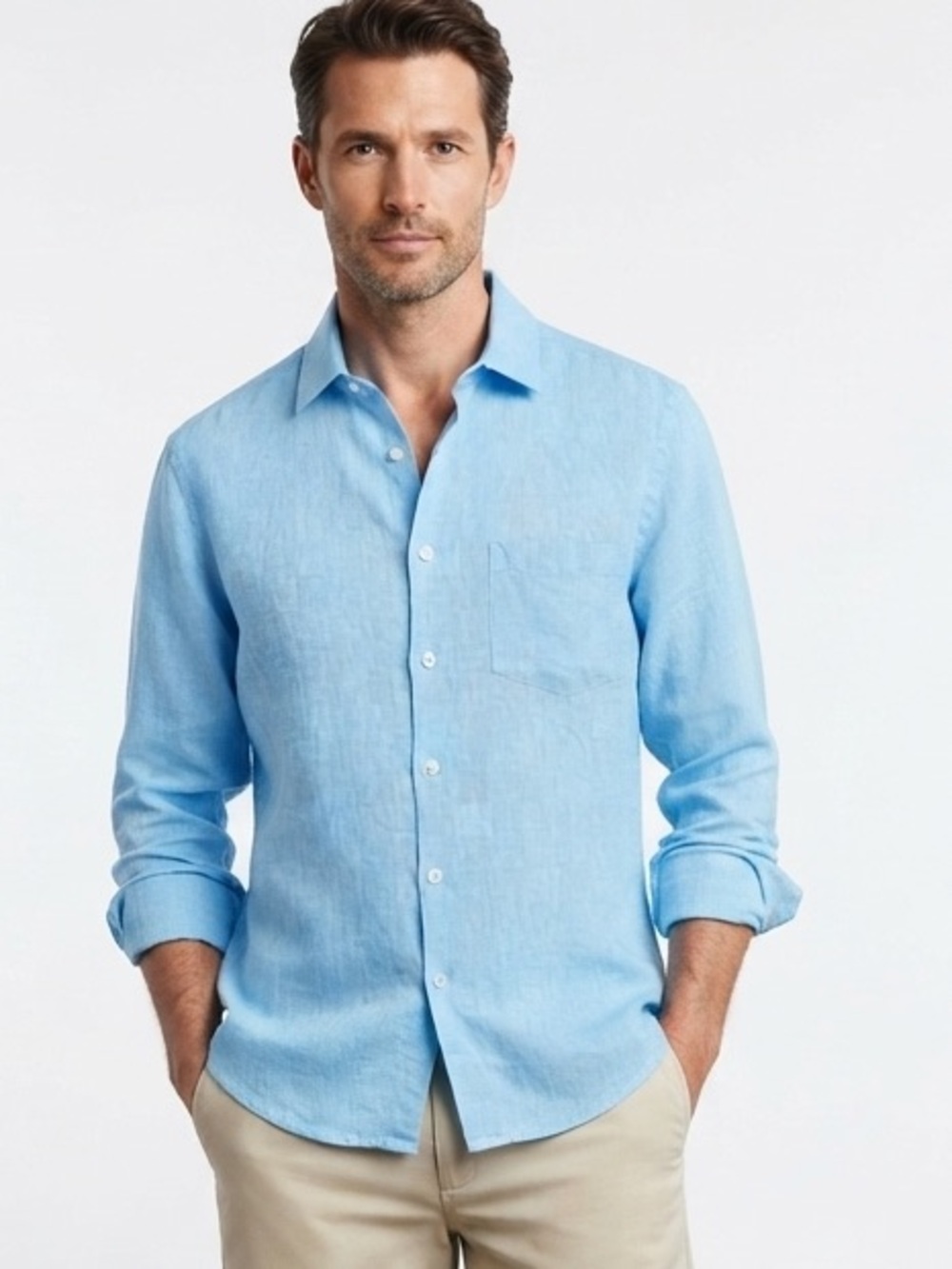 Rochester 100% Linen Long Sleeve Button Down Shirt Blue Men's LT Large Tall